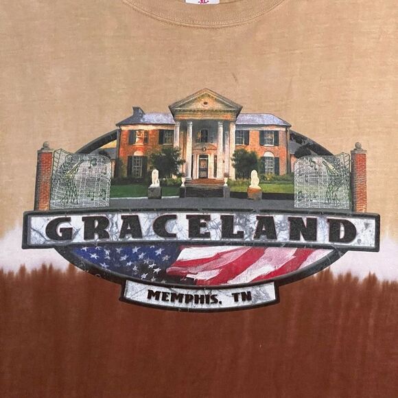 05 Elvis Presley Enterprises Graceland Brown Tie Dye Graphic Tee Shirt / Size XL - Picture 3 of 5